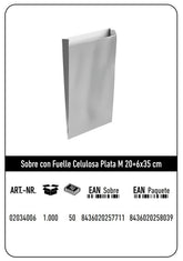 SOBRE CELULOSA M 20+6X35 PLATA CAJA 192 UNIDADES | 192 UNIDADES | (ANDINA)